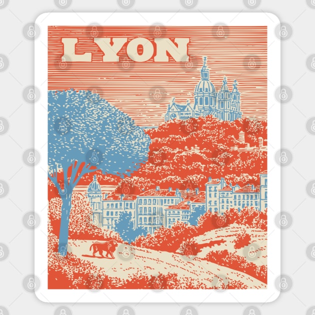 Lyon France Vintage Travel Poster Art Sticker by TuncGK